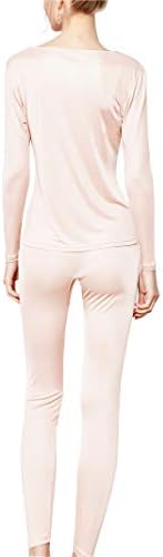 METWAY Women's Silk Long Johns V-Neck Pure Silk Thermal Underwear Sets for Winter Base Layer