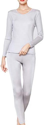 METWAY Women's Silk Long Johns V-Neck Pure Silk Thermal Underwear Sets for Winter Base Layer