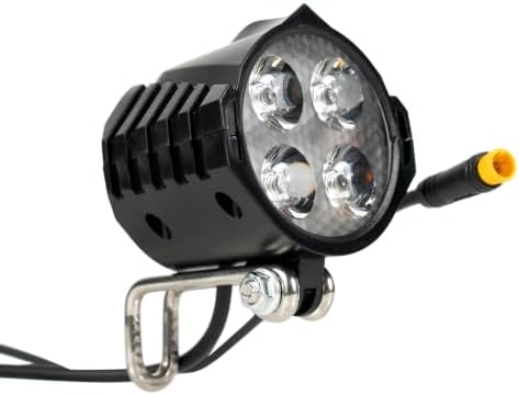 Electric Bike Headlight with Horn, 3-Pin Wired E-Bike Front Lamp Replacement, 4 LED Front Light for 24V 36V 48V 52V Electric Bicycle, Scooter and Ebike, Adjustable Metal Bracket