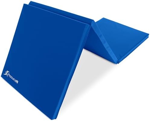 ProsourceFit Tri-Fold Folding Thick Exercise Mat 6’x2’ with Carrying Handles for MMA, Gymnastics Core Workouts, Blue