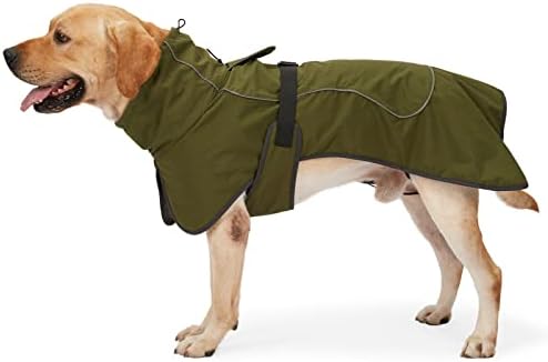 JOHNBOLIN Dog Winter Jacket & Raincoat - Waterproof Windproof Reflective Coat with Warm Insulation, All-Weather Hiking Travel Gear for Indoor/Outdoor Use(Military Green, Large)