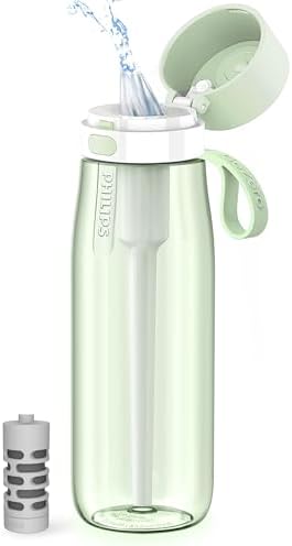 PHILIPS Filtered Water Bottle, BPA-Free Tritan, Travel Portable 22oz Green