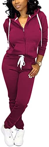 Mrskoala Two Piece Outfits for Women Tracksuit Sweat Suits Workout Jogging Sets Loungewear with Pocket Wine Red XXL