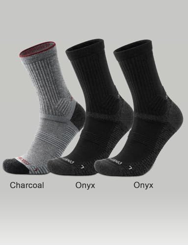 Juclise Mens Merino Wool Hiking Socks Micro Crew Compression Moisture Wicking Anti-Blister Cushioned Midweight (US, Alpha, Small, Regular, Regular, Charcoal*1 + Onyx*2)