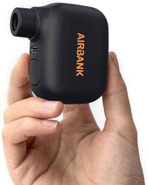 AIRBANK Mini Bike Pump POCKET SE, 100 PSI Electric Bicycle Air Pump for Road Bikes, Portable Bicycle Pump, Bicycle Tire Inflator for Schrader and Presta Valve with Rechargeable Battery