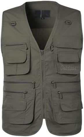 PASOK Men's Work Fishing Vests Lightweight Safari Travel Hunting Waistcoat With Multi-Pockets