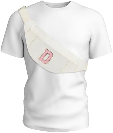 MAXTOP Birthday Gifts for Women Men,Personalized Initial Letter Patch Fanny Pack Crossbody Bag with 3-Zipper Christmas Gift Trendy Stuff for Daughter Sister Her,Beige D