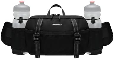 WATERFLY Large Hiking Fanny Pack: 3L Waist Bag with 2 Bottle Holders for Women Men - 9 Pockets & Adjustable Belt Lumbar Hip Packs for Travel Running Cycling Camping Workout (Bottles Not Included)