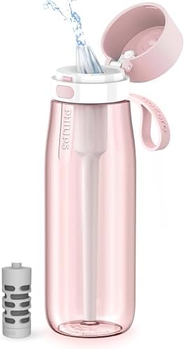 PHILIPS Filtered Water Bottle, BPA-Free Tritan, Travel Portable 22oz Pink