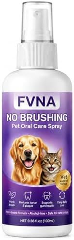 FVNA No Brushing Pet Oral Care Spray, Breath Freshener & Teeth Cleaning Pet Dental Care Spray for Dogs & Cats, Reduce Plaque & Tartar, Supports Gum Health,Daily Dental Care for Pets