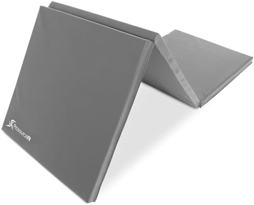 ProsourceFit Tri-Fold Folding Thick Exercise Mat 6’x2’ with Carrying Handles for MMA, Gymnastics Core Workouts, Grey