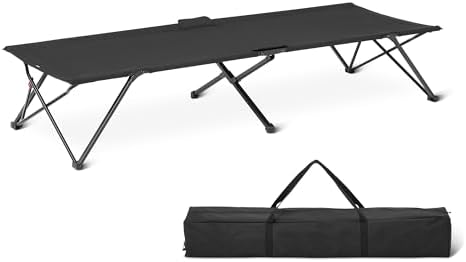 Amazon Basics Folding Camping Cot for Adults, 81.5 x 30.4 Inch Twin Size Steel Frame, 350 lb Capacity, Portable with Carry Bag, Black