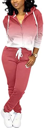 Mrskoala Two Piece Outfits for Women Tracksuit Sweat Suits Workout Jogging Sets Loungewear with Pocket Pink XXL
