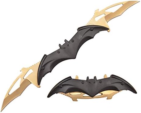 Bat Knife Twin Blade - Pocket Folding Spring Assisted Dual Blades Knives With Belt Clip Rainbow, Red, Black, Gold And Silver (total black-black)