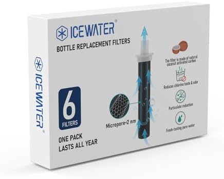 ICEWATER Water Bottle Replacement Filters, 6 Pack,1 Full Year Supply