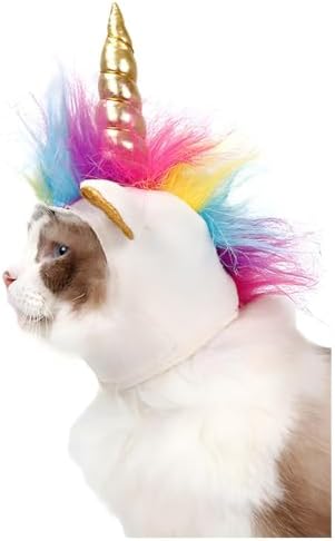 NACOCO Cat Unicorn Hat with Ear Hole for Small Dogs Puppy, Cat Costume Accessory for Halloween, Cosplay Mane Cap (with Ear Hole)