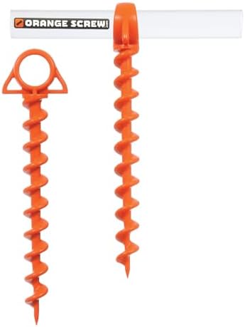 Orange Screw Ultimate Ground Anchors: Heavy Duty Screw-in Tent Stakes for High Wind, Sand, Canopies, and Camping - Made in USA, 100% Recycled, Included T-Grip Tool - (Large, 2 Pack)