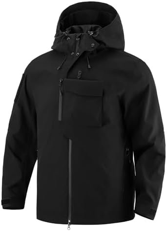 Men's Waterproof Tactical Jacket Lightweight Hooded Raincoat Stain Resistant Breathable Outdoor Shell