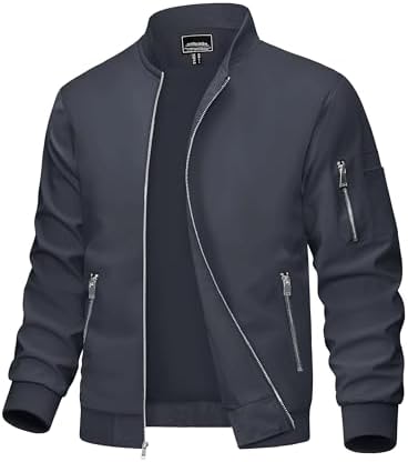 MAGCOMSEN Bomber Jacket Men Bomber Jacket Full Zip Up Lightweight Jackets with Pocket Casual Jacket Dark Grey,2XL