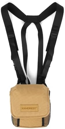 Universal Binocular Case, Binocular Harness for Hunting Case with Adjustable Shoulder Straps 2 Mesh Pockets for Hiking, Hunting, Backpacking, Outdoor Travel （Khaki）