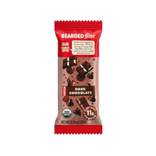 Bearded Brothers Organic Vegan Protein Bars - Gluten & Soy Free, Paleo, Whole 30 | Non GMO, Low Glycemic, High Protein, Fiber (10 Pack, Dark Chocolate)