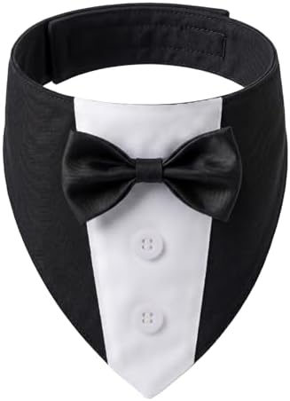 PTDECOR Formal Dog Tuxedo, Wedding Dog Collar with Bowtie Outfit, M