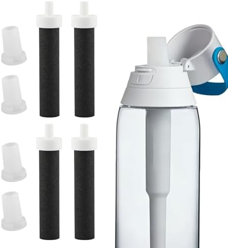 4-Pack Replacement Filters and Silicone Mouthpieces for Brita Water Bottles, Compatible with Hard Sided and Sport Bottles, Leak-Proof, Secure Seal, Easy Installation