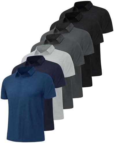 BOOJO 7 Pack Polo Shirts for Men - Quick Dry Moisture Wicking Performance Short Sleeve Mens Golf Shirts for Casual Work