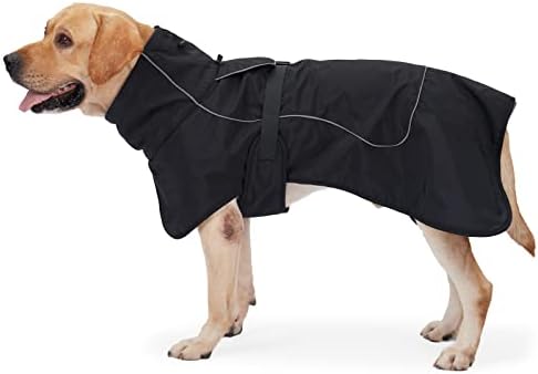 JOHNBOLIN Dog Winter Jacket & Raincoat - Waterproof Windproof Reflective Coat with Warm Insulation, All-Weather Hiking Travel Gear for Indoor/Outdoor Use (Black, Large)