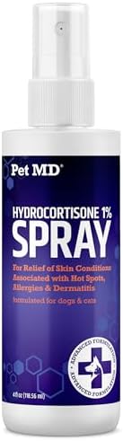Pet MD Hydrocortisone Spray for Dogs, Cats, Horses - 4 oz | Itch Relief Spray &amp; Hot Spot Remedy for Dogs Irritated Dry Itchy Skin, Allergies, &amp; Other Topical Discomforts
