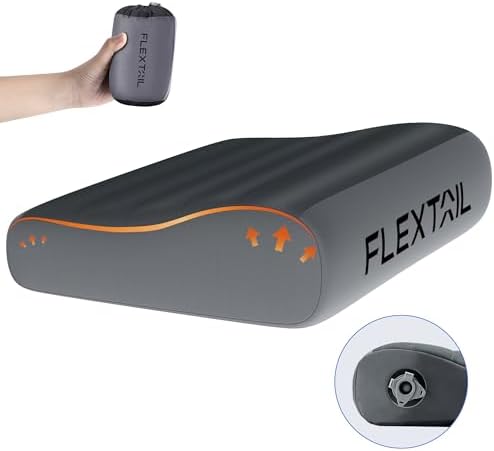 FLEXTAILGEAR Inflatable Camping Pillow, Ultralight Travel Pillows with Washable Cover, TPU Bladder for Camping, Hiking, Airplane, Road Trip, Office