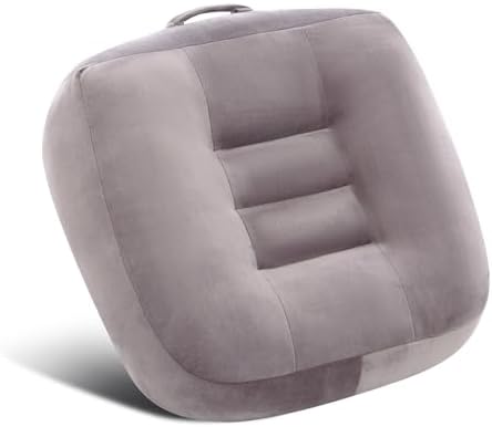 Extra Large Seat Cushion, Thick Chair Cushion Booster for Office Chair, to Rise Height, Velvet Cover with Handle and Anti-Slip Bottom, PP Cotton Filling, Coccyx Pain Relief (Grey, X Large)