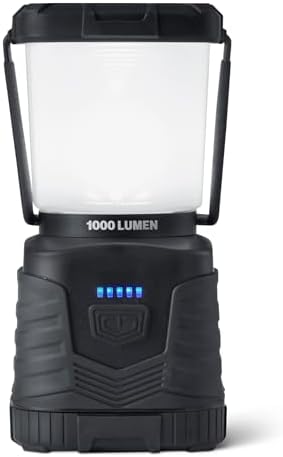 Amazon Basics Camping Essentials Lantern, 360-Degree 1000 Lumen LED, Adjustable Dimmable with 4 Lighting Modes, Water Resistant IPX4, Black (Batteries Not Included)