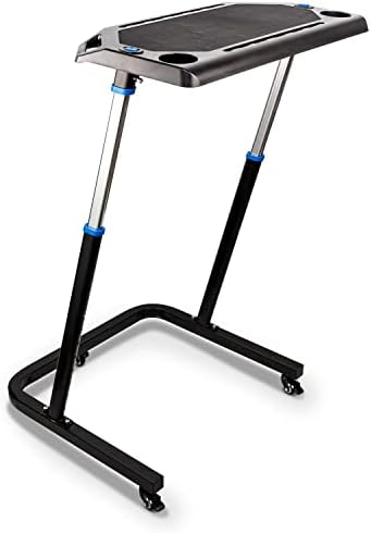 Alpcour Bike Trainer Fitness Desk – Portable Multi-Tasking Workstation Table for Cycling and Exercise – Adjustable Height with Non-Slip Surface and Gadget Slots – Lockable Wheels