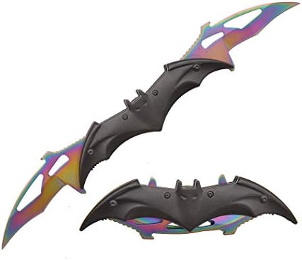 Bat Knife Twin Blade - Pocket Folding Spring Assisted Dual Blades Knives With Belt Clip Rainbow, Red, Black, Gold And Silver (total black-black)
