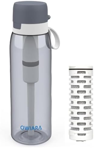Water Bottle with Filter for Drinking, 26 Ounces 3-Stage Water Filter Bottle for Outdoor Travel Camping Moutaining Backpacking Hiking (Light Grey)