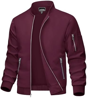 MAGCOMSEN Bomber Jacket Men Jackets Lightweight Windbreaker Jacket Zip Up Bomber Jacket Light Jackets Wine Red,XL
