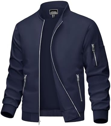 MAGCOMSEN Bomber Jacket Men Lightweight Jackets for Men Full Zip Up Bomber Light Coat with Pocket Casual Jacket Navy,M