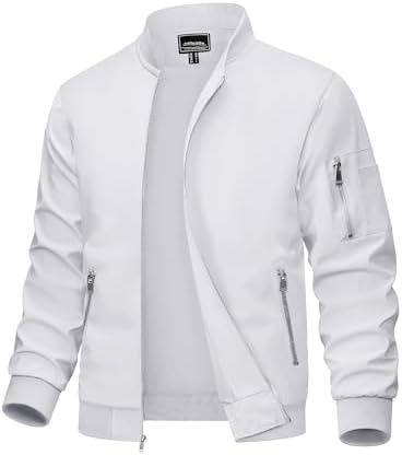 MAGCOMSEN Bomber Jacket Men White Jacket Lightweight Windbreaker Jackets Casual Bomber Jacket Light Spring,S