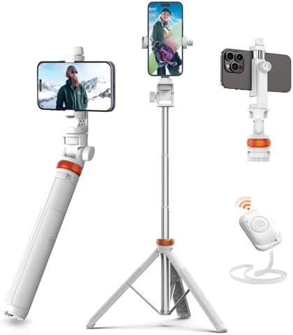 EUCOS 62" Tripod for iPhone, Sturdy Selfie Stick Tripod with Remote & Lightweight Phone Stand, Solidest Portable Cell Phone Tripod, Compatible iPhone Pro Max/Android [White]