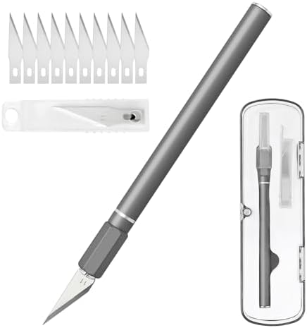 Exacto Knife, Hobby Knife Set with 10 Pieces Blades, Craft Knife Kit, Precision Knife for Pumpkin Carving, Modeling, DIY Artwork, Stencil, Scrapbooking, Paper Cutters for Crafting (Grey)