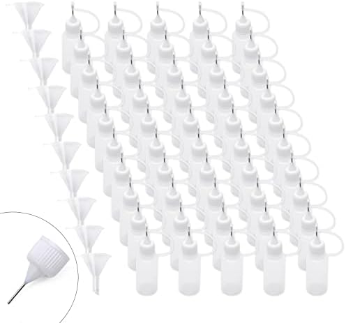 Adecco Precision Tip Applicator Bottle, Glue Applicator Bottles, 50 PCS 15ml Precision Tip Applicator Bottles with 10 Plastic Funnels, for Acrylic Painting, Quilling, Alcohol Ink(Precision Tip Bottle)