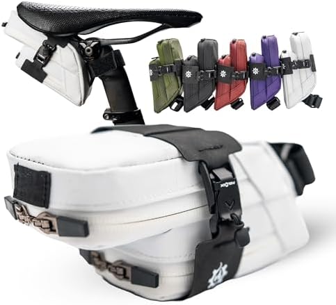 Lumiere & Co. Magnetic Quick-Release Bike Saddle Bag – Double Compartment, Low-Profile Brick Design, Designed with Fidlock's Magnetic Black V Buckle Attachment System, Mach X (White)