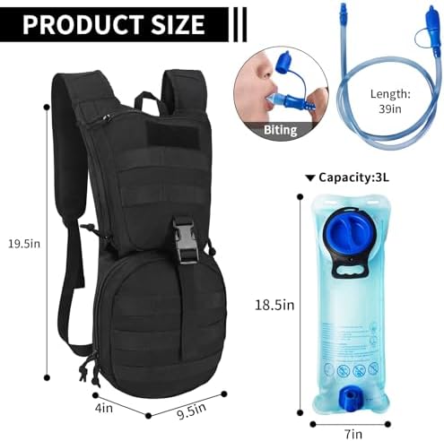 SUNRISING Tactical Molle Hydration Backpack with 3L Water Bladder - Lightweight Military Water Backpack for Hiking, Running, Cycling