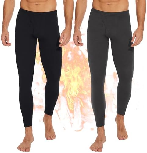 2 Pack Thermal Underwear for Men Pants Long Johns Bottoms Base Layer Cold Weather Fleece Lined Leggings