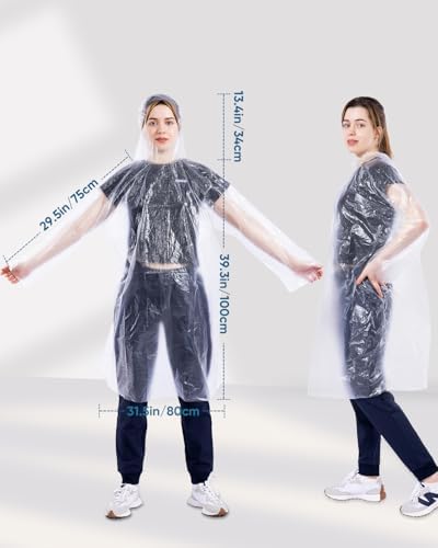 50/100 Pack Disposable Rain Ponchos with Hood for Adults, Family Pack Raincoats Bulk for Women and Men