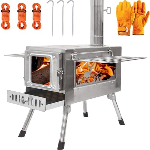GreyHoo Camping Wood Stove with Chimney for Cooking & Heating