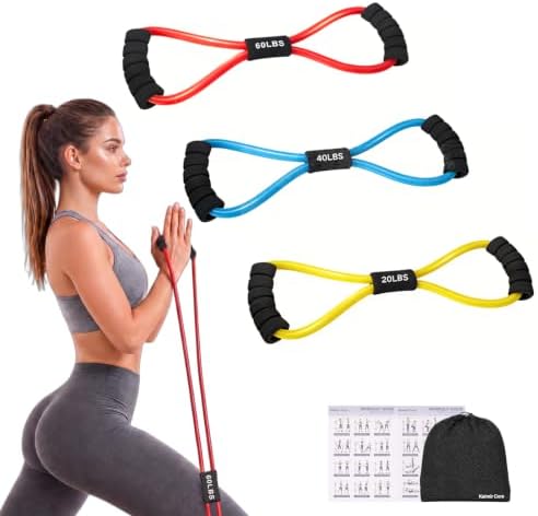 Figure 8 Resistance Bands with Handles, 20/40/60 lb, 3-Pack