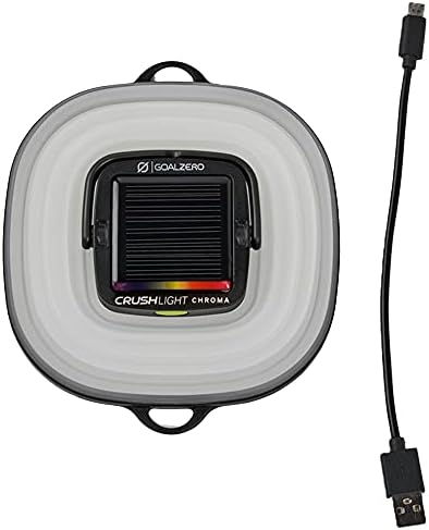 Goal Zero Crush Light Chroma Lantern Collapsible Solar Lantern 3 White Plus Multicolour Fade Plus 6 Colour Modes Turn Campsite Into A Party Built-in Solar Panel Or Charge from Any USB Port,Black