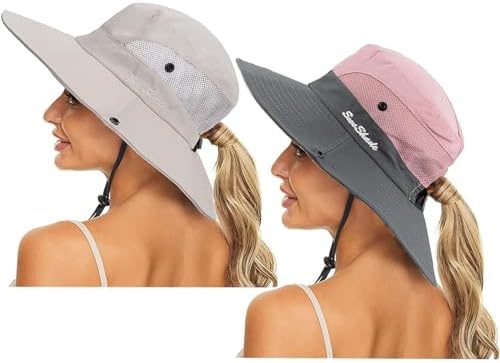 Woman Summer Sun-Hat Ponytail-Outdoor UV-Protection Wide Brim Foldable Hat